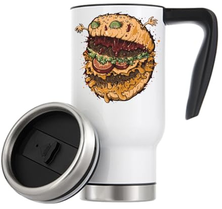 Giant Burger Monster Vacuum Insulated Thermal Travel Coffee Mug 480ml White