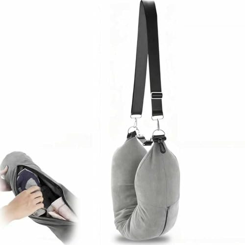 CM-UHNM Befüllbares Nackenkissen,95 x 18cm Reisekissen Stopfbares für Flugzeug Reisen,Ideal für Reisen Gadgets,Camping und Büro,Ohne Füllstoff,Zum Füllen Mit Kleidung,Handtuch Reisenackenkissen(Grau)