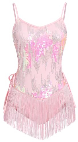 EFOGEP Damen Latein Tanz Pailletten Fransen Bodysuit Sparkly Quaste Lace Up Leotard Sexy Festival Rave Konzert Cocktail Party Outfits
