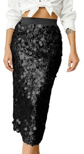 Pailletten Midirock Damen Glitzerrock Kurzrock Stilvoll High Waist Bodycon Midi Paillettenrock Clubwear Karneval Glänzend Party Rock Für Disco Konzert Bühne Abend Outfit