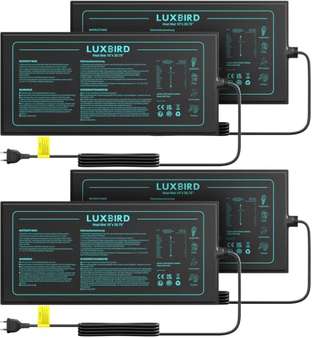 Luxbird Tapis Chauffant pour Plantes 20W Lot de 4, IP67 Étanche, Coussin Chauffant Hydroponique pour Germination, Jardinage d’Intérieur et Serre, 52 x 25 cm