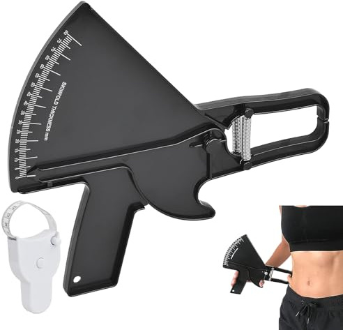 Samlonge Pince Mesure Graisse Corporel, Conception à Double Ressort, Caliper Pince à graisse corporelle Appareil, Pince à Plis Cutanée PRO et Mètre Ruban pour Remise en Forme, Perte de Graisse