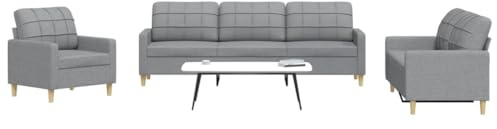 ZQQLVOO 3-TLG. Sofagarnitur Hellgrau Stoff Sofa Set Wohnzimmer Sitzgruppe mit Metallrahmen und Polyesterbezug für Komfort und Stabilität
