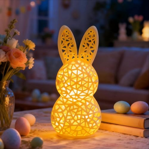 ACAREY Osterdeko 3D Hase Beleuchtet, Ostern Deko Hasen mit LED Licht, Osterhasen Deko Tischdeko Aushöhlen Ornamente, LED Osterdeko Figur Tisch Hase für Osterdekoration Frühlingsdeko Tischdeko (Gelb)
