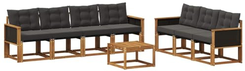 vidaXL Outdoor-Sofagarnitur mit Kissen 8 pcs Natürlich und Schwarz, Moderner Garten-Sofa, strapazierfähiges Outdoor-Sektionen-Set, bequemes Terrassenmöbel, ideal zum Entspannen