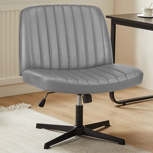Sweetcrispy Bürostuhl Ohne Armlehnen, Höhenverstellbar Schreibtischstuhl mit PU-Leder, Lesesessel mit Breiterem Polster zum Sitzen im Schneidersitz Stuhl, 360° Drehstuhl für Haus, Grau