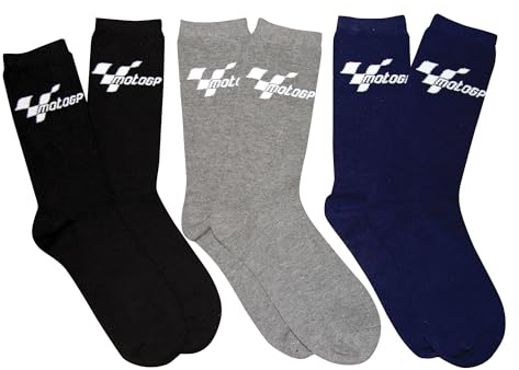 BIKE IT MotoGP Pack Of 3 Socks Everyday Socks Triple Pack Black Grey Blue