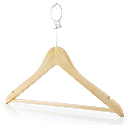 Hangerworld 10 Natural Wooden 45cm Hotel Coat Clothes Garment Non Slip Trouser Hangers with Metal Security Hook