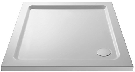 Nuie NTP006 | Modern Bathroom Square Slimline Pearlstone Shower Tray, 800mm x 800mm, Gloss White