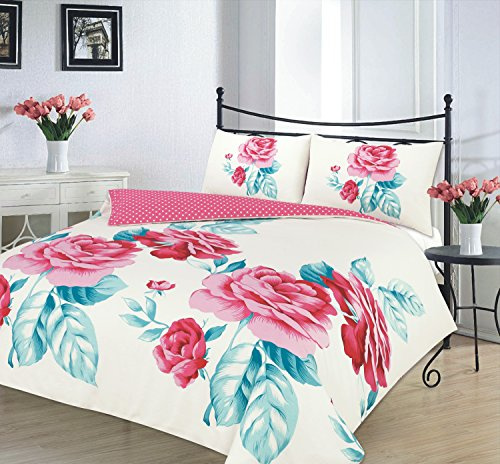 clicktostyle NEW MODERN DUVET SETS PILLOW CASES QUILT COVER BEDDING SETS (Isabella Pink & Teal, King)