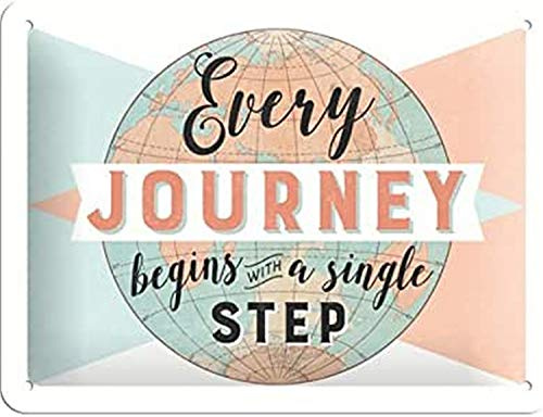 Nostalgic-Art Retro Blechschild, Every Journey begins – Geschenk-Idee für Reiselustige, aus Metall, Vintage-Design mit Spruch, 15 x 20 cm