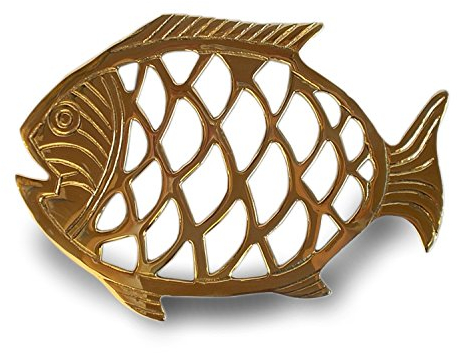 Unbekannt Maritimer Topfuntersetzer aus Messing mit Fisch Motiv 16,5x23cm
