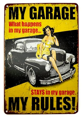 DiiliHiiri Cartel de Chapa Vintage Decoración, Letrero A4 Estilo Antiguo de metálico Retro - My Garage