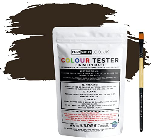 HQC Paint Wall and Ceilings Matt | Sample Colour Tester Pot with Brush | Quick Drying Quality Interior Paint | Contemporary Finish | Brown Colour 25ml