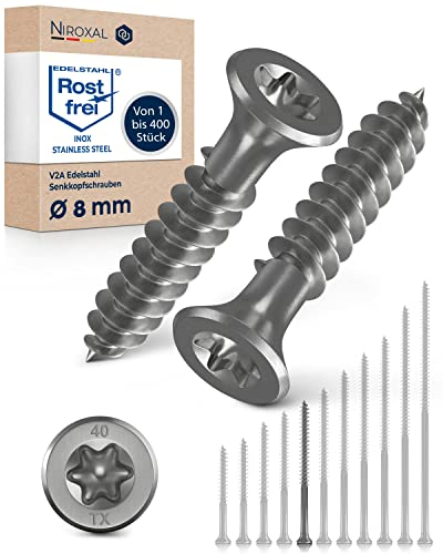 100x Vis à bois tête fraisée en Acier inoxydable Torx V2A vis inox 8x100 pour panneaux d'aggloméré Bois Filetage partiel 8mm fort 100mm long 100 pièce en acier A2