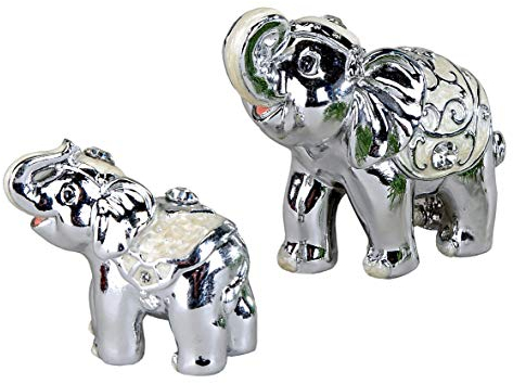 Formano 2 Stück Elefanten mit Strass Stein Set 6cm+8cm Deko Objekt Pearl Silber Kunststein Elefant ♥