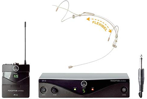 AKG PW45 Presenter Set ISM (Leistungsstarkes Funksystem für Instrumente, Frequenzbereich: 863-865 MHz mit 2 Antennen am Empfänger, Presenter Bundle inkl. HS-31 EA Headset Mikrofon in Beige)