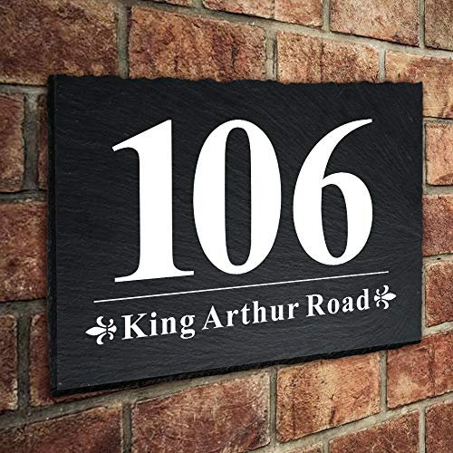 Natural Slate House Gate Sign Plaque Door Number Personalised Name UV Printed Hand Finished in UK(30x20cm RECTANGLE)