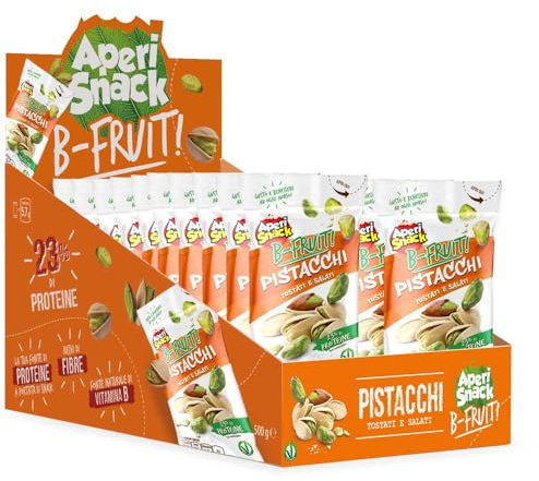 Aperisnack B-Fruit - APS02.003 - Astuccio Slot 20 Snack Monodose – Pistacchi Tostati e Salati – Frutta Secca 100% Naturale – 20 monoporzioni x 25 g – Formato ideale per casa e rivendita.