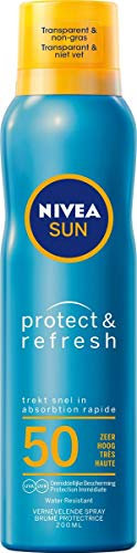 NIVEA SUN - Brume Protectrice Protect & Dry Touch FPS 50 - Protection Solaire - Glycérine - 100% Transparent - Formule Non Grasse & Rafraîchissante - Ultra-Résistant À L'Eau - Peaux Normales - 200 ml