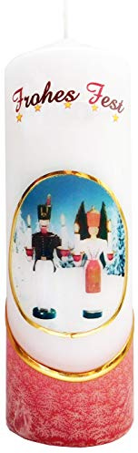 Meissner-Handel Auswahl Motiv, Weihnachtskerze 'Frohes Fest' ca. 6 x 18 cm, farbig getaucht, mit farbigen Wachs- und Bildauflagen * (Motiv 018-FF)