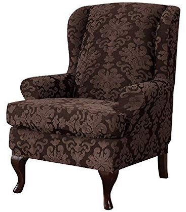 HKPLDE Jacquard Sesselbezug Stretch Sanft Sesselhusse 2-Stück Husse Für Ohrensessel Mit Abnehmbar Abwaschbar Waffenschonbezüge Möbelschutz-Tiefer Kaffee