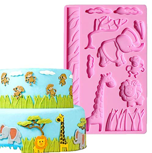 DUBENS Stampo in silicone 3D con motivo giungla e animale, per torte, biscotti, cioccolato, per cucina, pasticceria, dessert, elefante, giraffa, AFFE leone