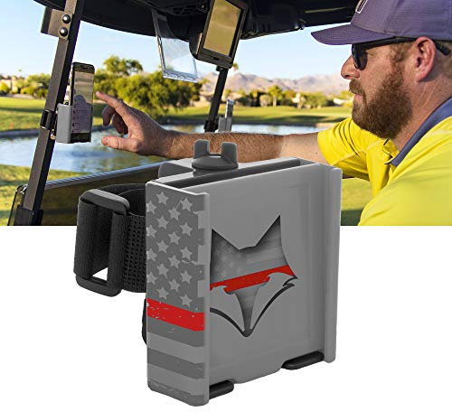 Desert Fox Golf Phone Caddy - Amerikanische Flagge Golfwagen Handyhalterung - Sichere Kletthalterung, Einhandzugriff, Universelle Passform, Patriotisches Golfzubehör (rote Linie)