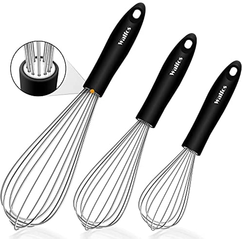 Walfos® Juego de batidores de acero inoxidable, batidor de acero inoxidable, 21 cm + 23 cm + 28 cm, batidor de globos, escoba de cocina para mezclar, batir, espumar y remover