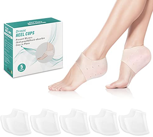 Dyroe Fersenpolster 5 Paare Gel Fersenschutz Silikon Pads -Ferse Socken Heel Cups Ferse Gel Fersenschoner für Fersensporn Plantarfasziitis, Sehr Geeignet für Fersenschmerzen, Trockene Rissige