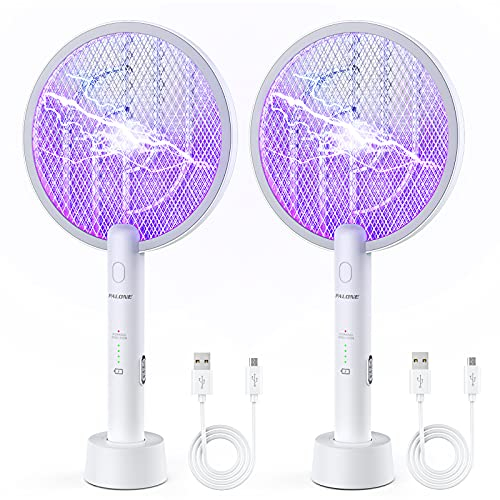 PALONE 2 PCS Mata Mosquitos Electrico, Raqueta Mosquitos Electrica Ecargable por USB, Antimosquitos Electrico e Insectos Voladores, para Interiores y Exteriores(Blanco)