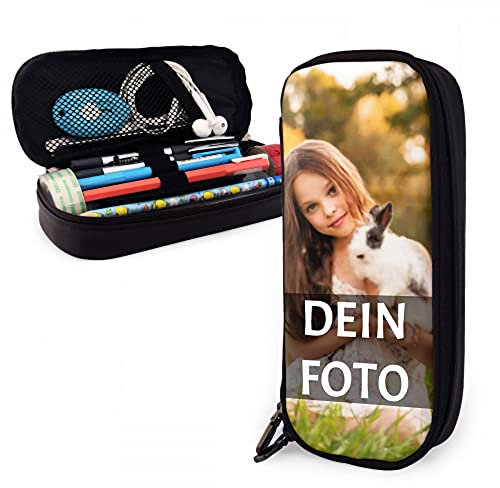 QIYI Personalisierte Foto Mäppchen, Individuelles Federmäppchen mit Foto & Text, PU Leder Schulmäppchen/Kosmetiktasche mit eigenem Bild selbst gestalten, personalisiertes Fotogeschenk für Geburtstag