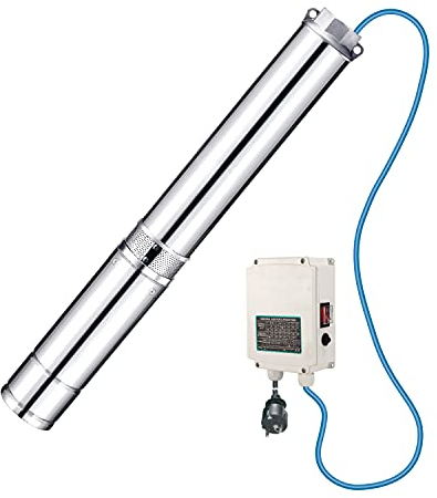 4 370W Tiefbrunnenpumpe 230V Brunnenpumpe Edelstahl + Schalterbox