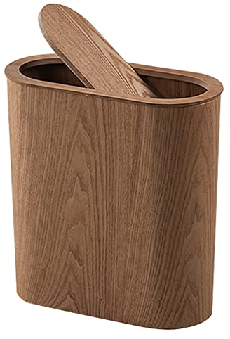 Papierkorb Büro, Holz Papiereimer Abfalleimer Schlafzimmerbehälter, kleiner Mülleimer aus Holz |Schmale Altpapierkorb mit Deckel für Badezimmerküche und Büro-Recycling-Abfälle können Mülleimer, rustik