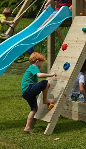 Gartenwelt Riegelsberger Muro de escalada con piedras, rampa para torres de juego y casas de zancos, altura de pedestal, 150 cm, alerce natural