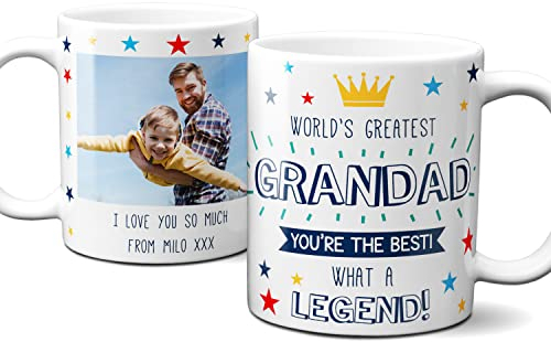 Thoughtful Gifts World's Greatest Grandad Personalised Photo Mug - Fathers Day, Birthday Gift - Add Own Photo Message