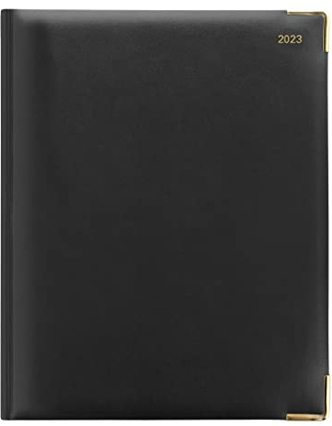 Letts of London 32YI Klassisches Quarto-Wochenplaner für 2023 mit goldfarbenen Ecken (schwarz)