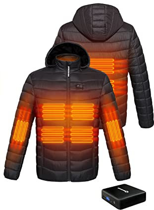 ANTARCTICA GEAR Chaqueta térmica, chaquetas de calefacción ligeras con batería externa de 12 V/5 A, abrigo de invierno de 6 áreas para hombres y mujeres, Negro -, XX-Large