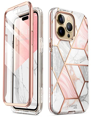 i-Blason Cosmo Series for iPhone 14 Pro Case 6.1 inch (2022 Release), Slim Full-Body Stylish Protective Case with Built-in Screen Protector (Marble)