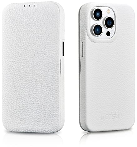 Mobiskin Funda compatible con Apple iPhone 14 PRO (6.1 pulgadas), funda de teléfono, funda con piel auténtica, funda protectora con tapa, cartera fina, folio ultrafino, blanco