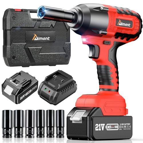Aiment Cordless Impact Wrench 1/2 inch, 550 Ft-lbs Max Torque(700NM), 21V 3000RPM Brushless Power Impact Gun, 4.0Ah Li-ion Battery with Fast Charger, 6Pcs Sockets, Electric Impact Driver for Car Home
