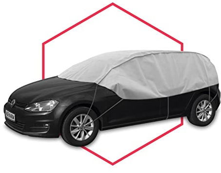 Autoabdeckung Halbgarage Wasserfest & Extrastark Atmungsaktive Autoplane Abdeckplane gegen Regen Schnee Wind UV-Strahlung Laub und Anderen Schmutz Autohülle, S-M HB L: 255-275cm / H: 70cm