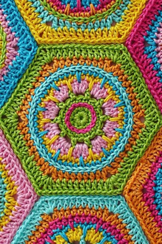 Notizbuch, Häkeln, Motiv Hexagon, Granny Squares, für Häkel-Liebhaber, Häkelliebe, blanko, weißes Papier, etwas größer als DIN A5
