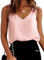 Dokotoo Débardeur Femme Chemisier Chic et Élégant Col en V sans Manches Camisole Mode Blouse Haut T-Shirt Top Rose L