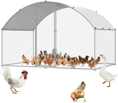 VEVOR Hühnerstall, 3 x 2 x 2 m Hühnerhaus Freilaufgehege mit Sonnenschutzdach PE-Plane, Stahl Kleintierstall Hühnerhaus Dach Geflügelstall Hühnerkäfig für Hühner, Enten, Gänse, Kaninchenn usw.