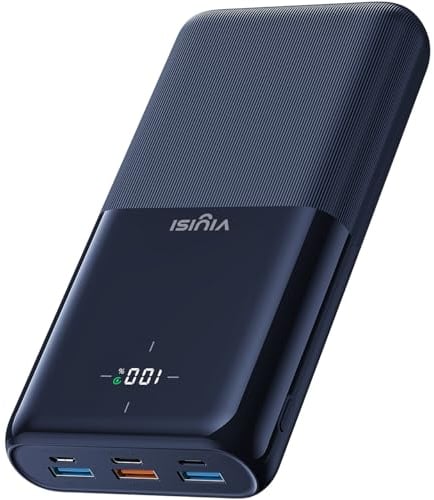 VIYISI Power Bank 22.5W PD QC 3.0 Bateria Externa Carga Rapida USB C Bateria Portatil con 3 Entradas y 4 Salidas con Patalla LED para iPhone 15 14 13 12 11 X XR Samsung(Azul)