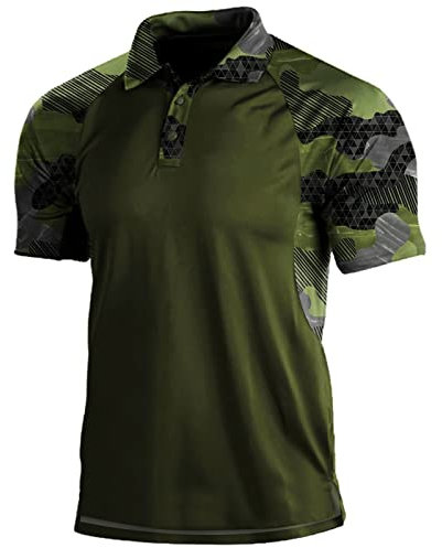 Mens Camouflage Outdoor Polo Shirt Short Sleeves Military Tactical Golf T-Shirts Athletic Moisture Wicking Casual Tees(Army Green,3X-Large)
