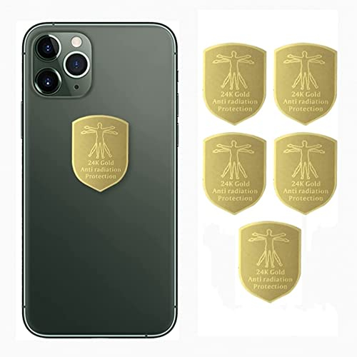 WETBEN 5 Stück Strahlenschutz Telefon Aufkleber Anti Strahlung EMF Blocker Elektronische Geräte Strahlenschutz EMF Schild Aufkleber für Handys Computer Laptops (Gold,5 Stück)