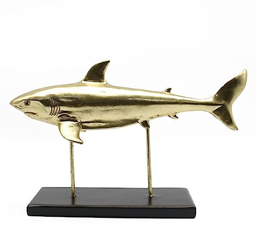 Lukitas Hai-Statuen und Skulpturen, Ozean-Meerestier-Figuren, moderne Dekoration für Büro, Wohnzimmer, Veranda, Wahl für Hai-Liebhaber, Harz (Gold), Länge 30,5 cm