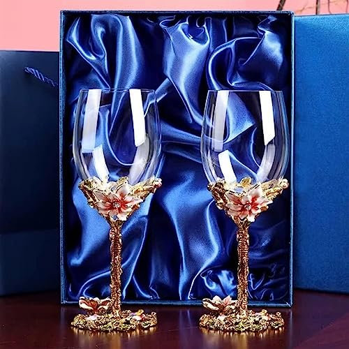 Gobelets à vin, verrerie à boire, verre à vin en émail peint à la main, gobelet en émail fleur de lys, ensemble de verres à vin en cristal sans plomb, tasse à vin rouge 350 ml, tasse à vin 2 pièces av